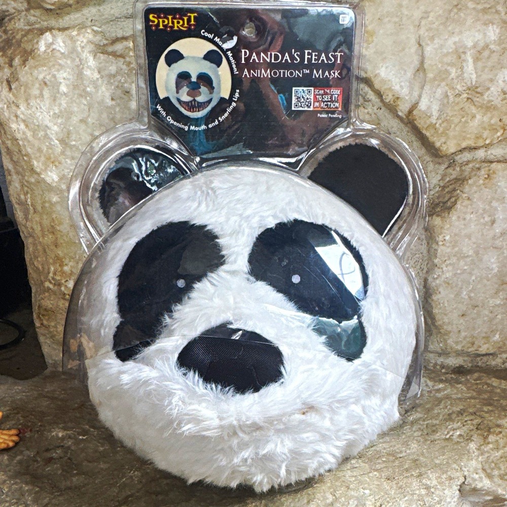 Spirit Halloween Panda's Feast AniMotion Mask Faux Fur Adult Unisex Black White